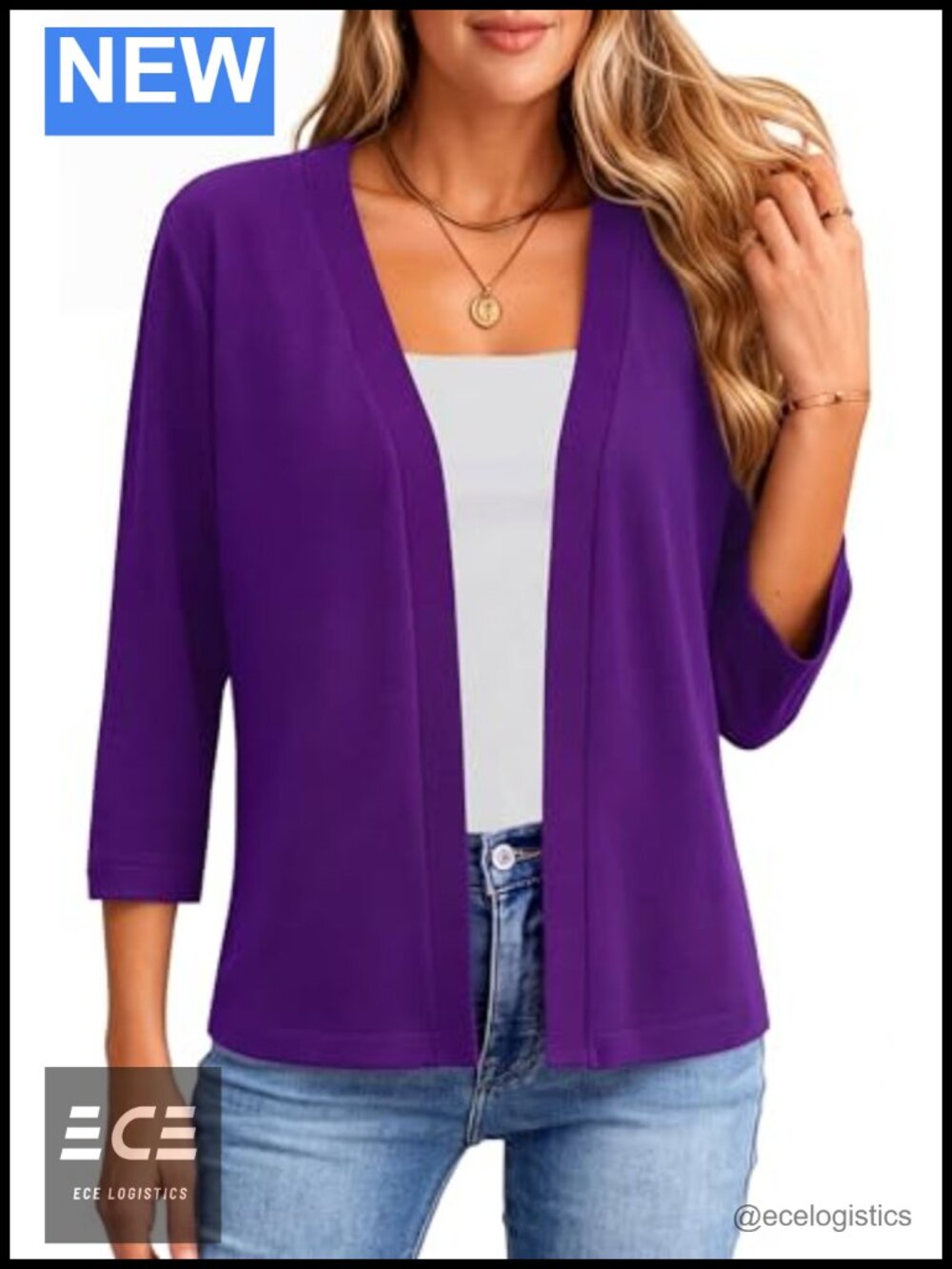 Womens 3/4 Sleeve Open Front Cropped Cardigan Knit Shrug